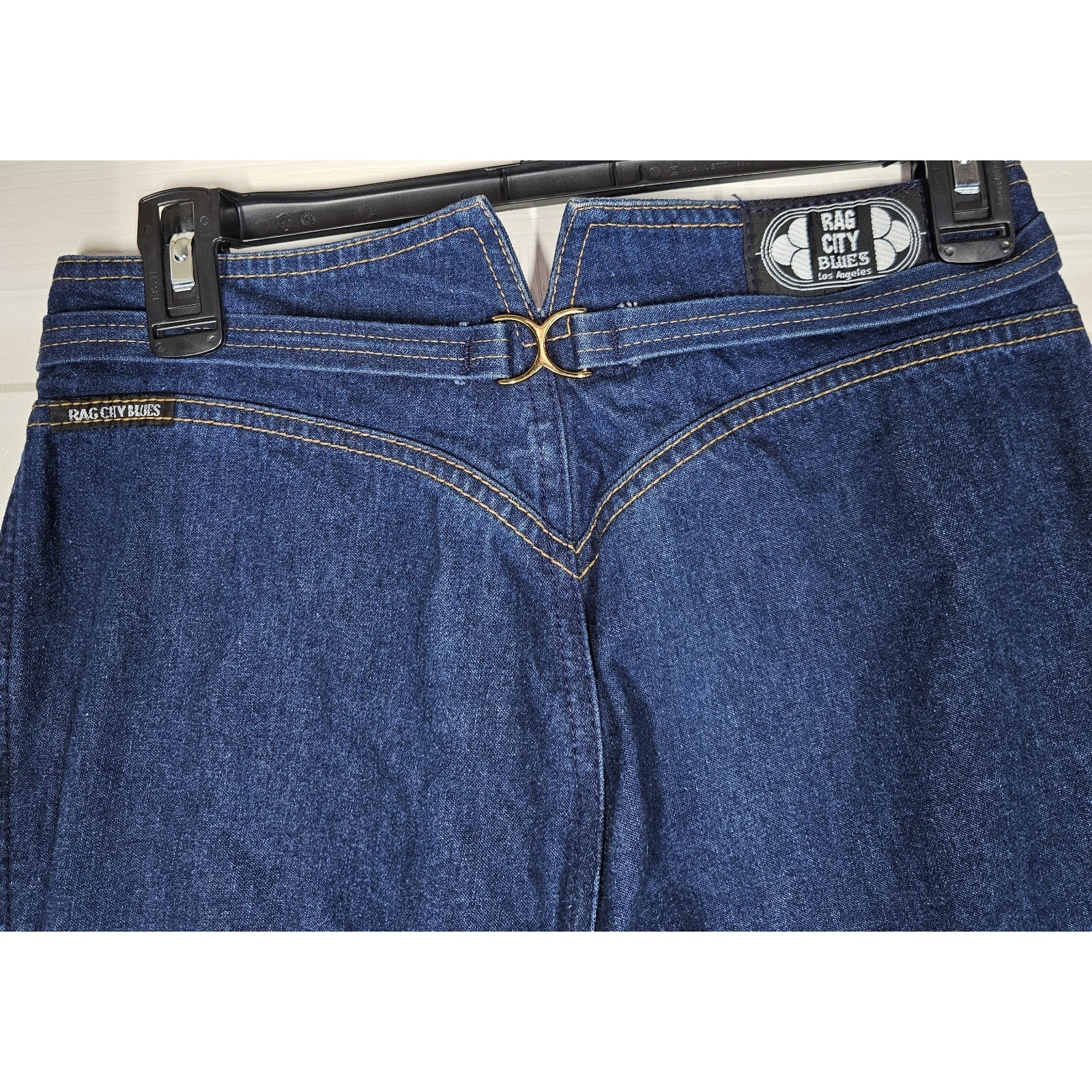 Vtg 80's Rag City Blues Jeans Bareback High-Rise Sz 31 Straight Leg Gold Buckle